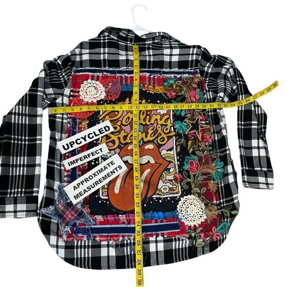Upcycled Flannel Shirt Womens XL Rolling Stone Grunge Shacket Rock Concert Art - Picture 2 of 16